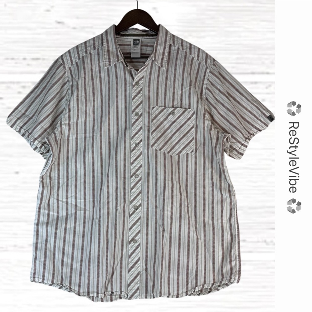 THE NORTH FACE Men’s Size XL Shirt Button Up Short Sleeve Striped Casual Cotton